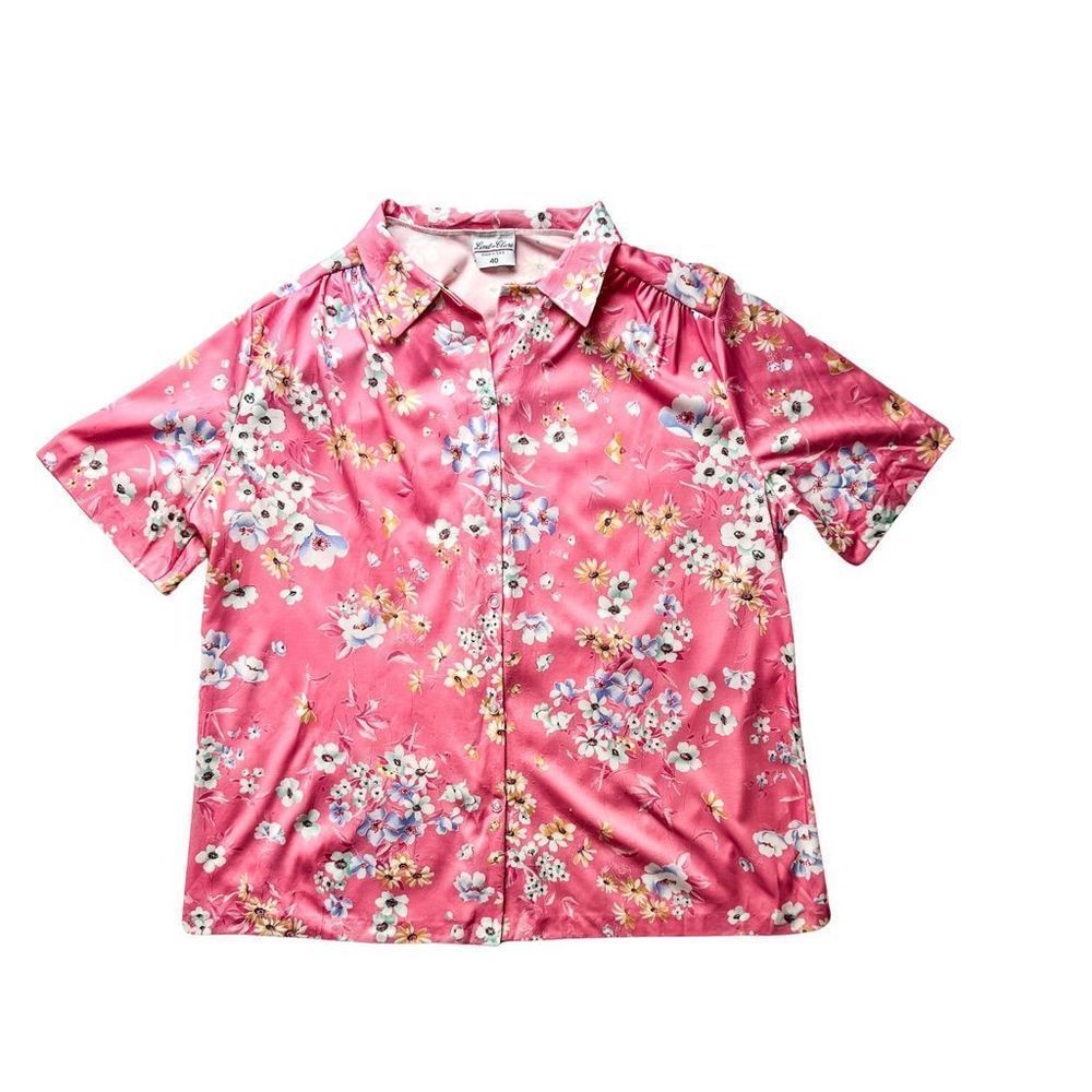 Vintage 70s 80s Floral Polyester Bubble Gum Punk Blouse, Made in USA